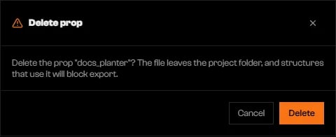 Diálogo Eliminar prop pidiendo eliminar el prop docs_planter