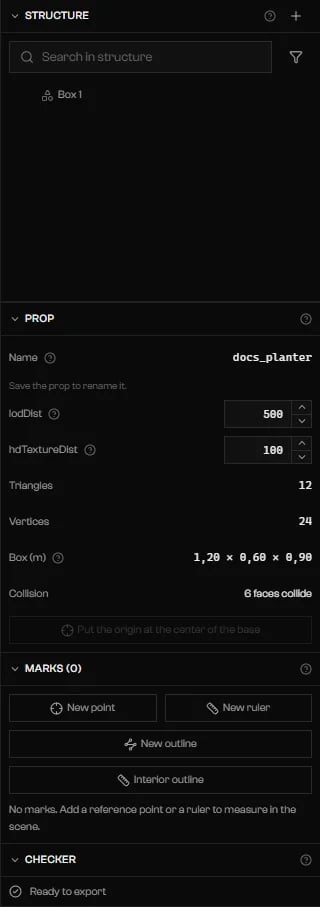 Prop section with the origin button disabled