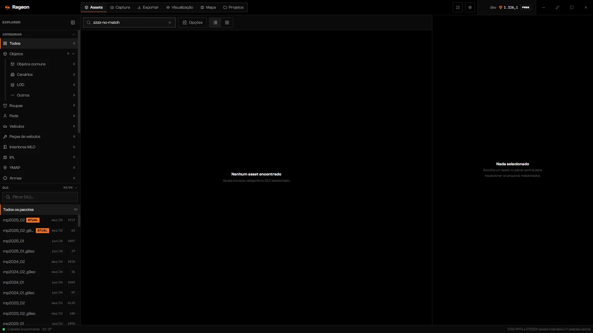 Mensagem Nenhum asset encontrado para uma busca sem correspondência