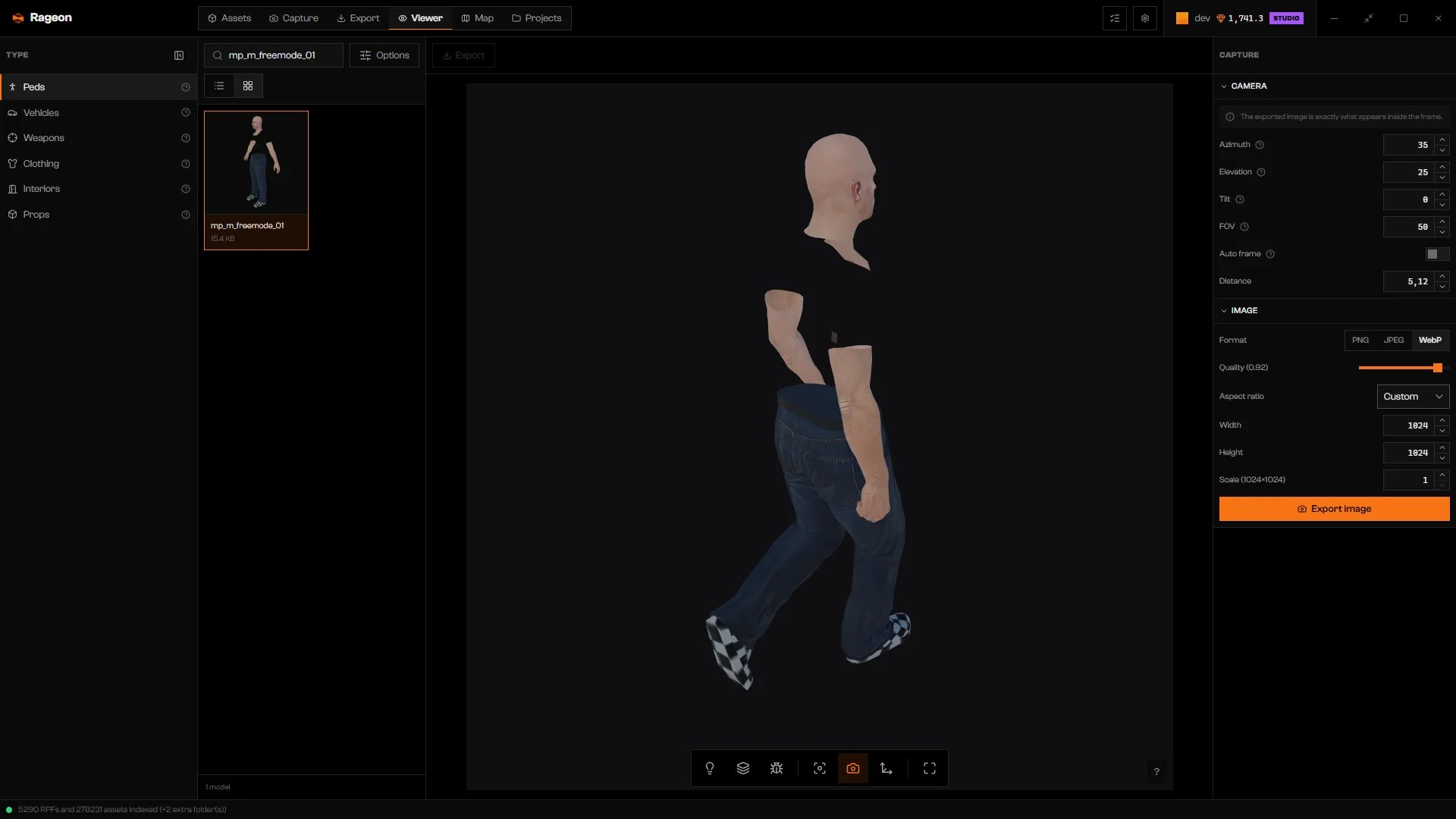 Capture panel with WebP, the quality slider, and Custom aspect ratio with Width and Height