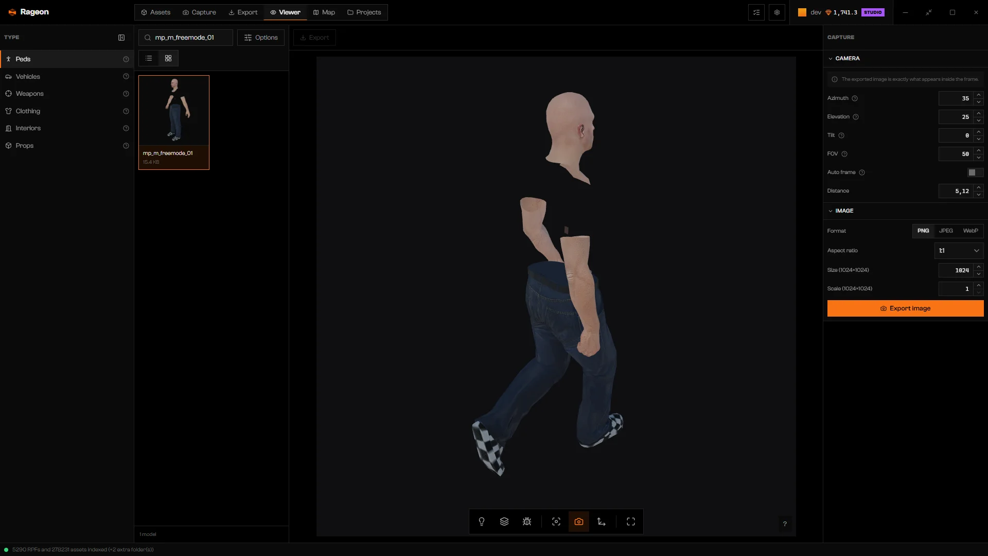 Capture mode framing the paused walking ped
