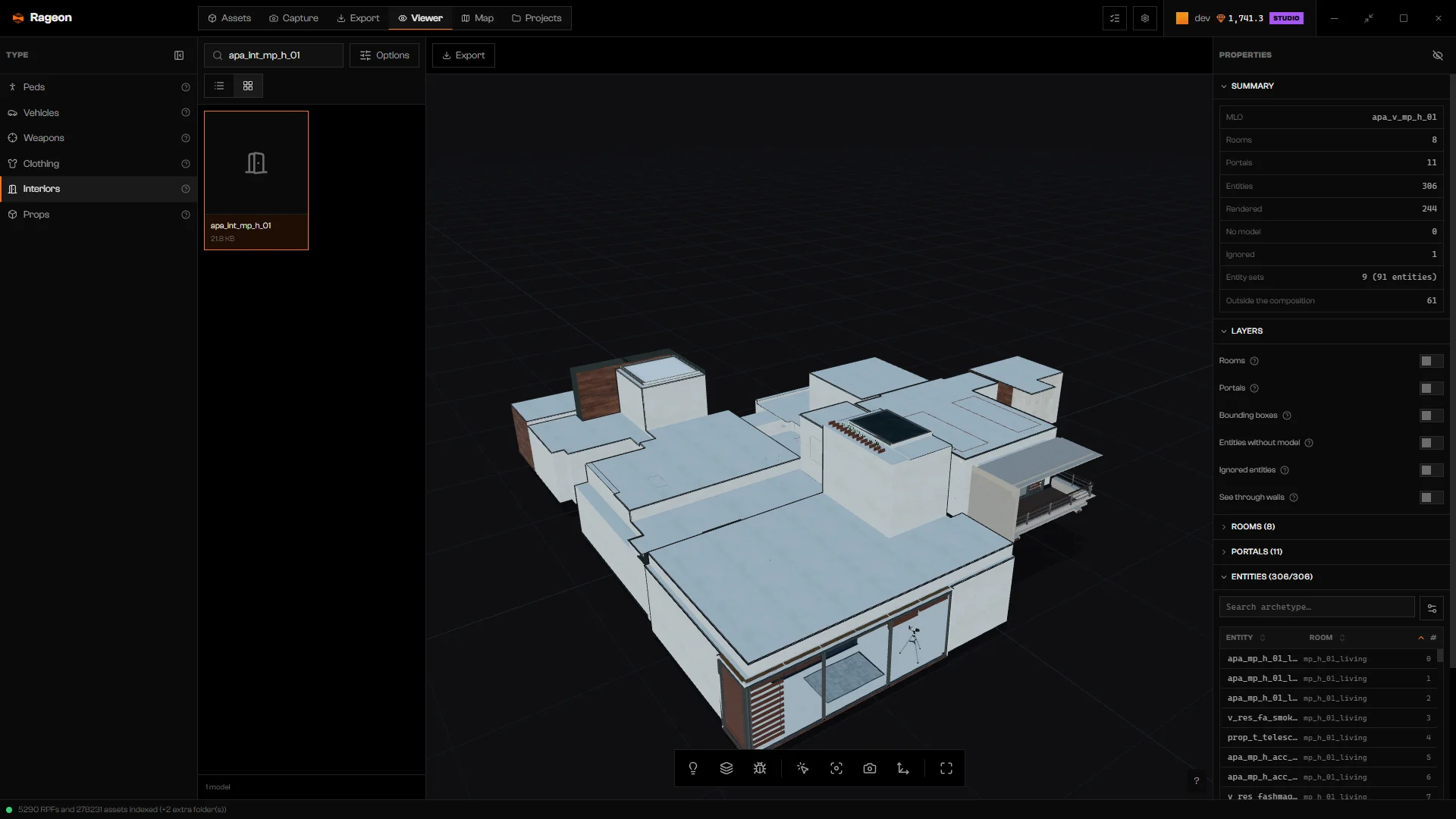 apa_int_mp_h_01 assembled, with the Summary counts and Layers in Properties