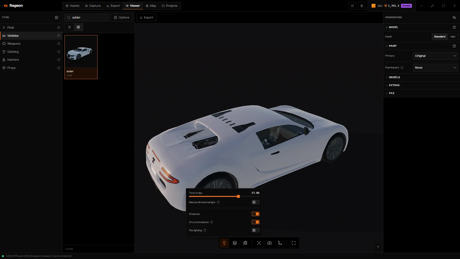 Lighting popover with Time of day set to 17.0 h