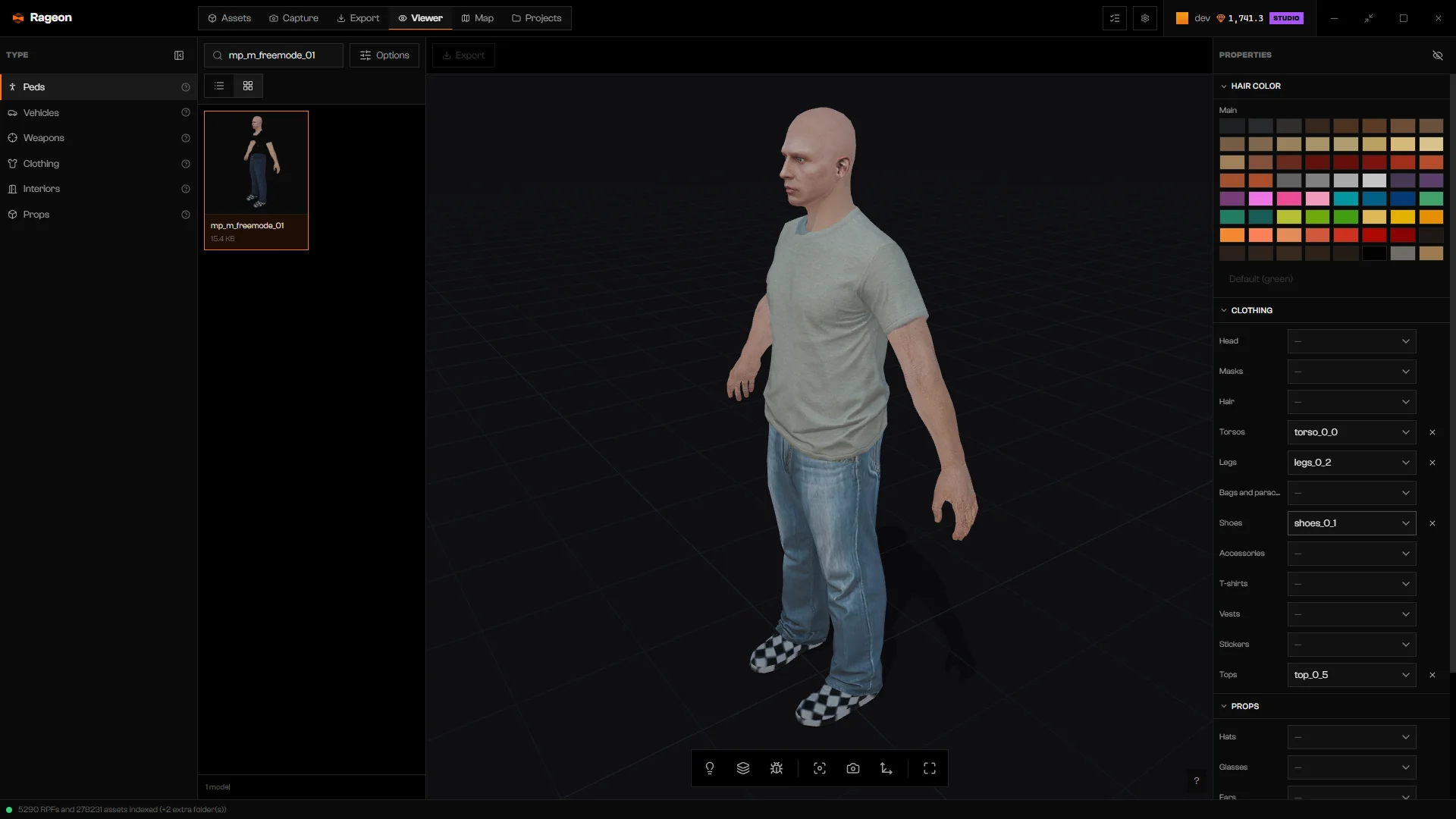 Freemode ped wearing a top, torso, legs, and shoes