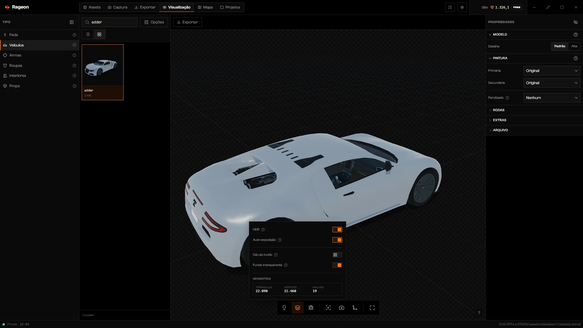 Popover de Renderização com Fundo transparente ligado