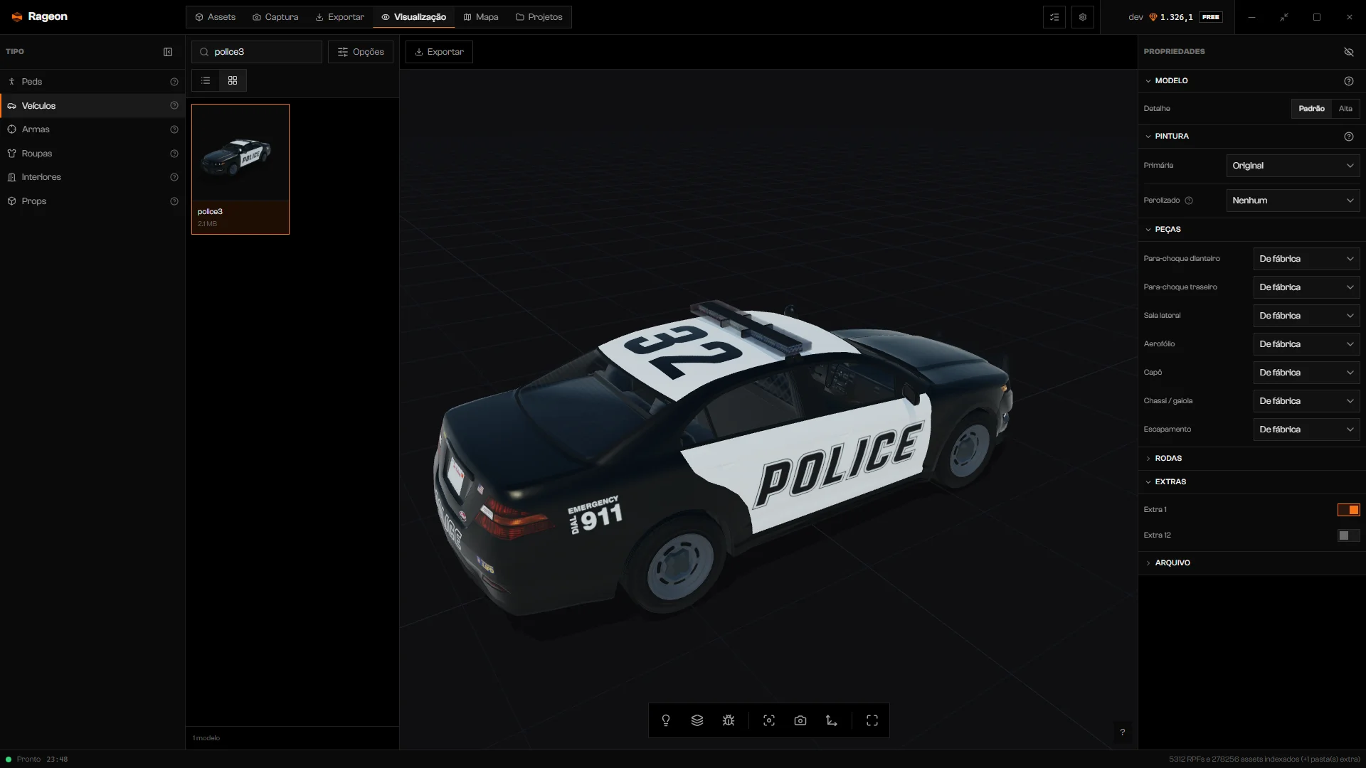 Seção de extras do police3 com o Extra 12 desligado