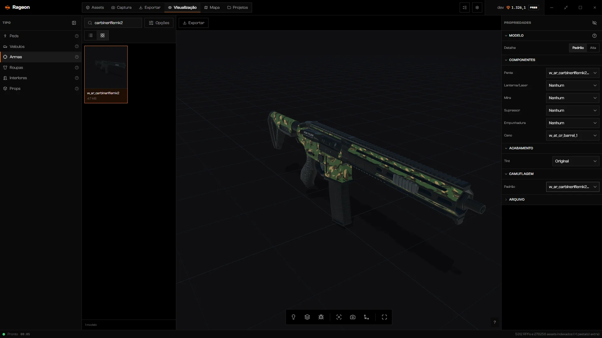 Fuzil carbine Mk II com o padrão camo3 em Camuflagem