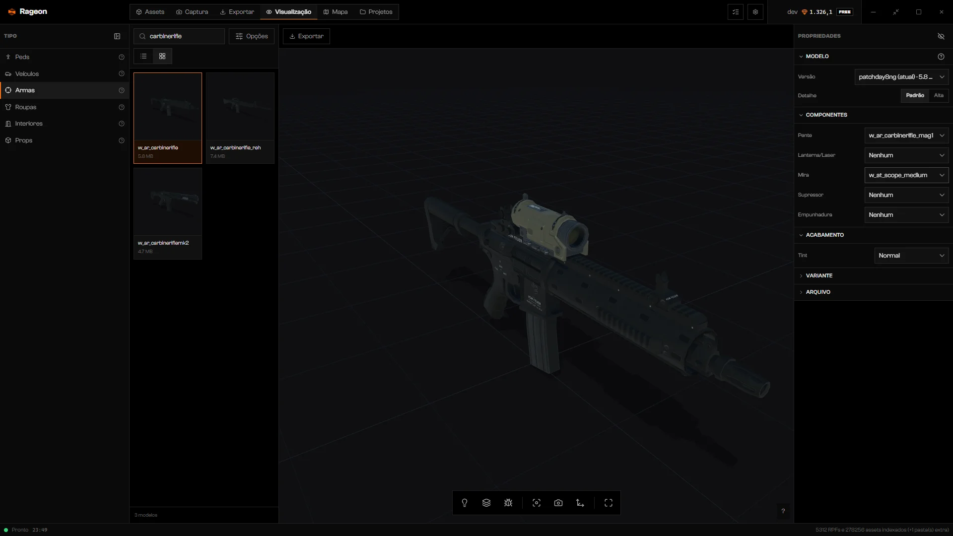 Fuzil carbine com uma mira média acoplada