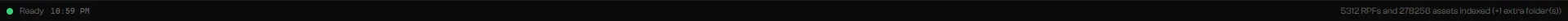 Status bar with a green dot, Ready, and the RPF and asset count