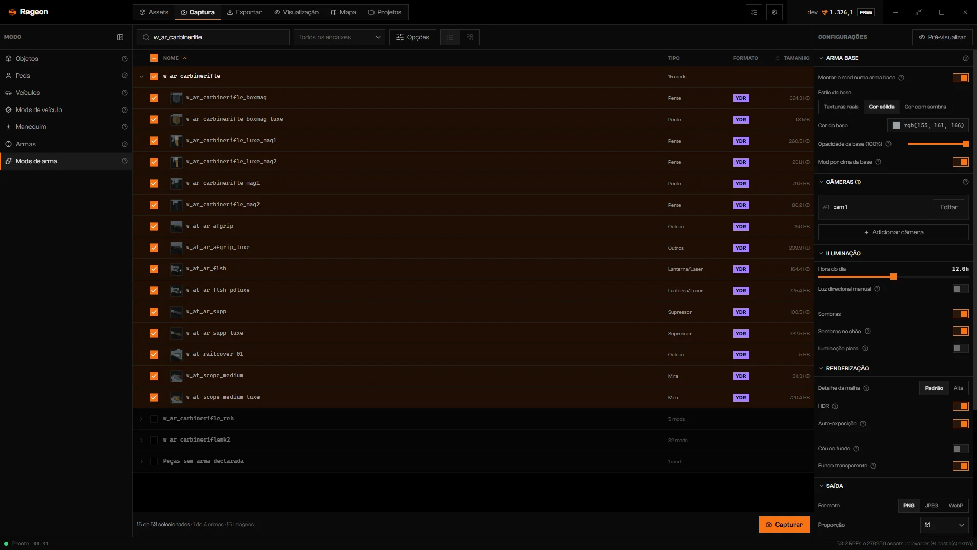 Lista de Mods de arma com uma arma dona expandida em suas peças de acessório