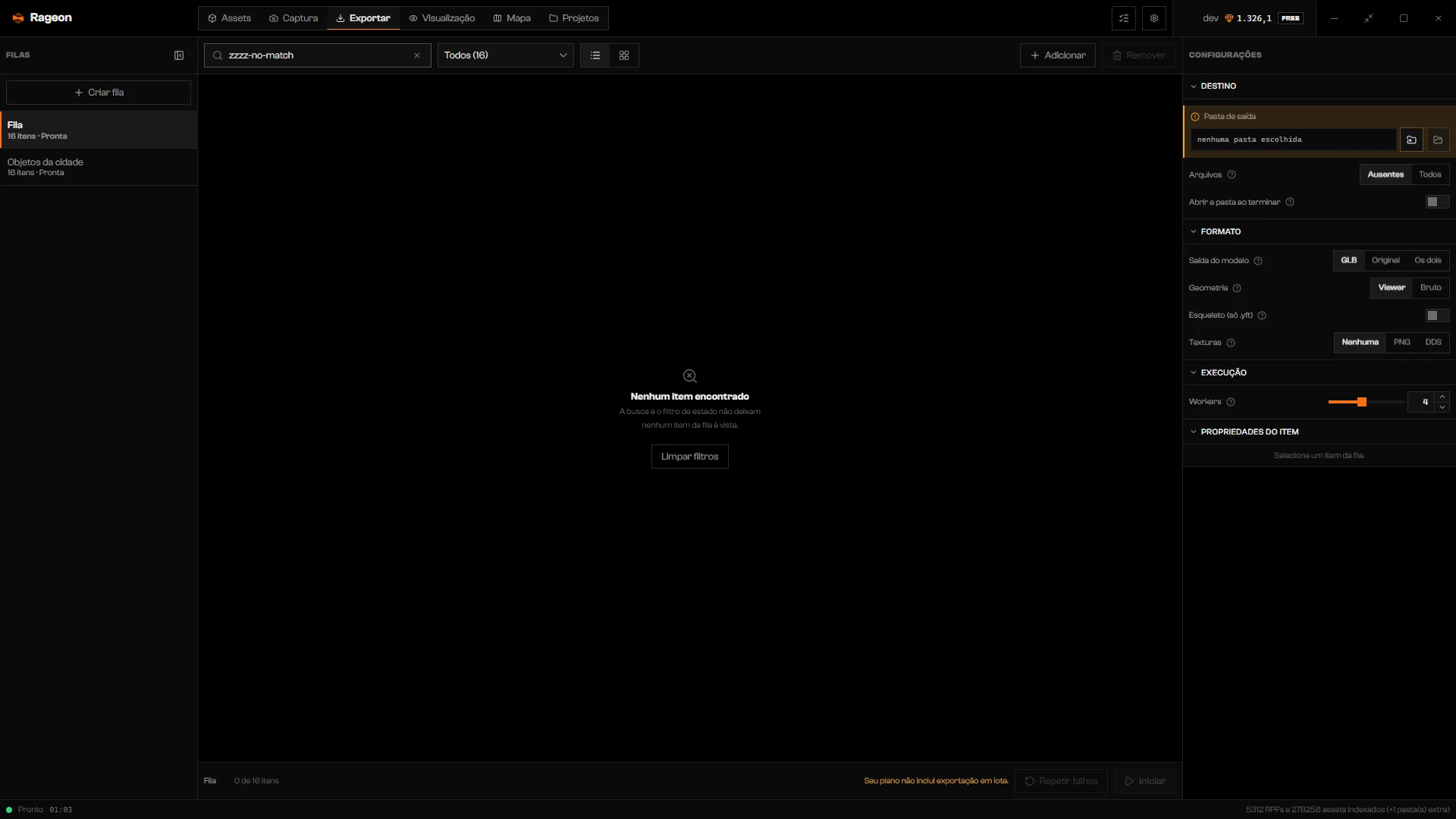 Mensagem Nenhum item encontrado com o botão Limpar filtros
