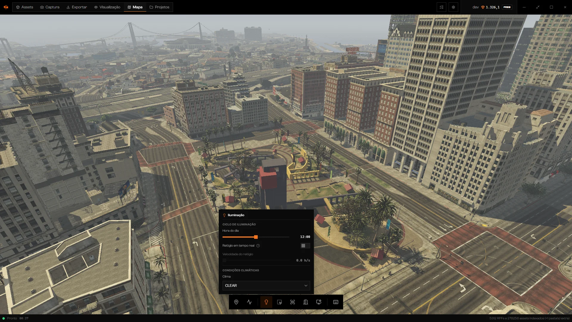 Painel de Iluminação com Hora do dia ao meio-dia sobre uma Los Santos ensolarada