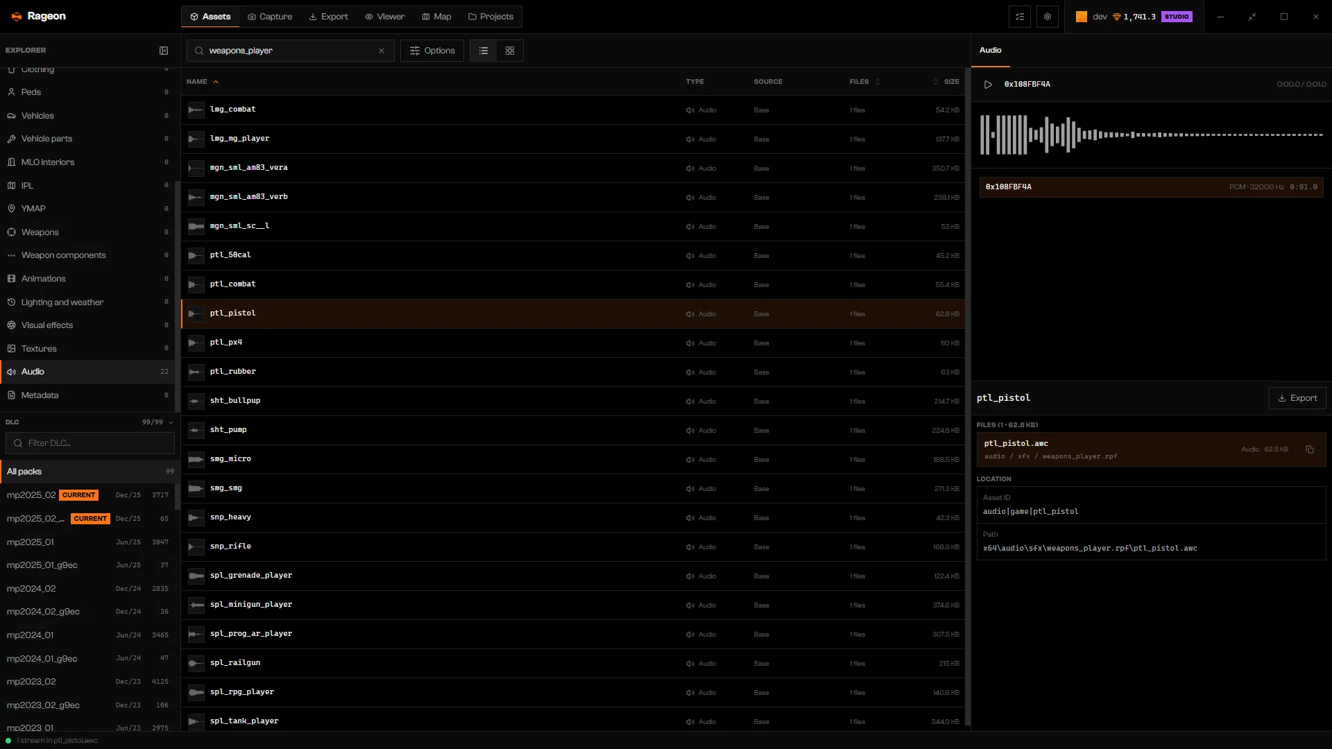 ptl_pistol.awc bank with waveform and one stream