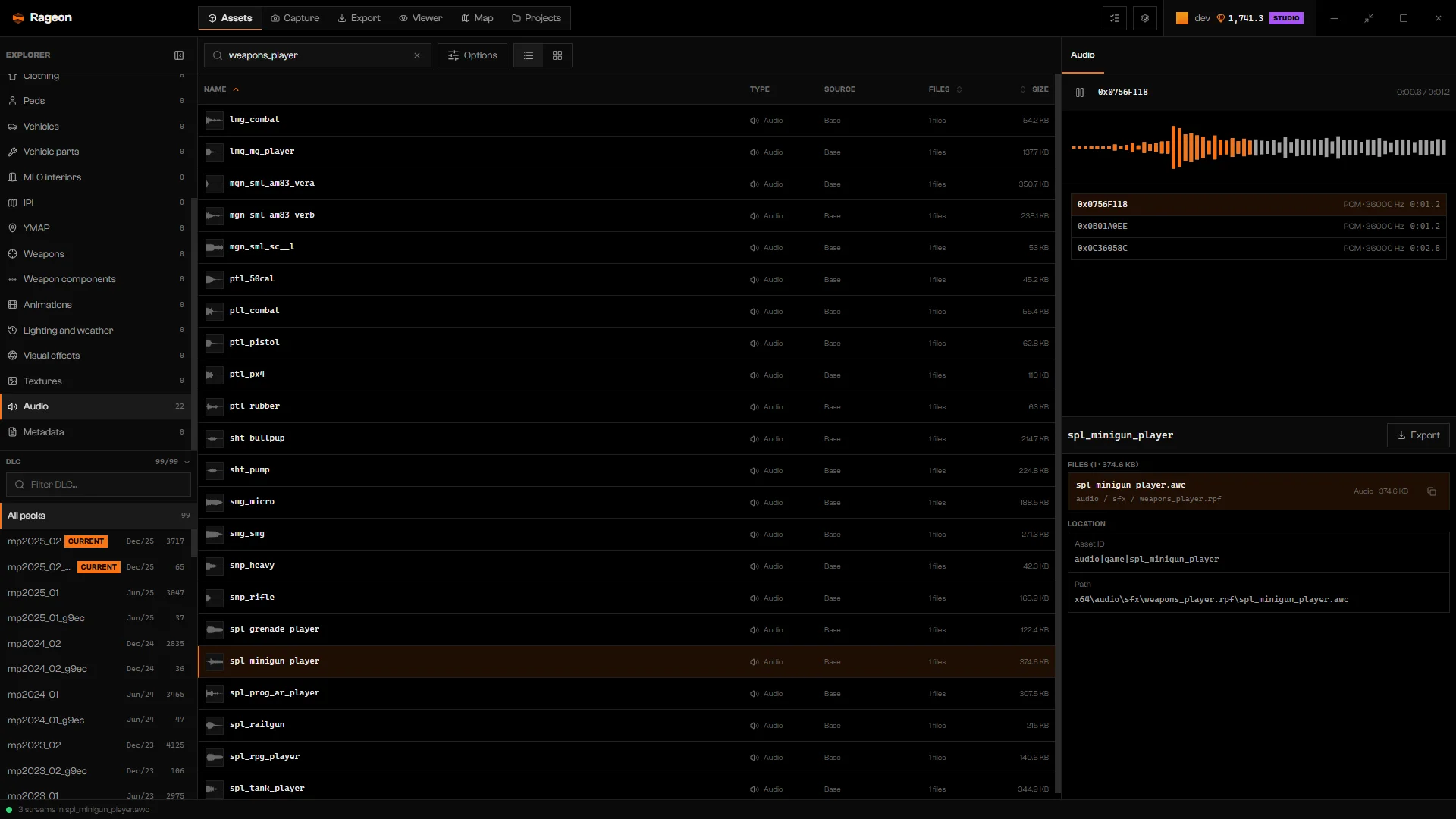 spl_minigun_player playing with waveform progress and the Pause button