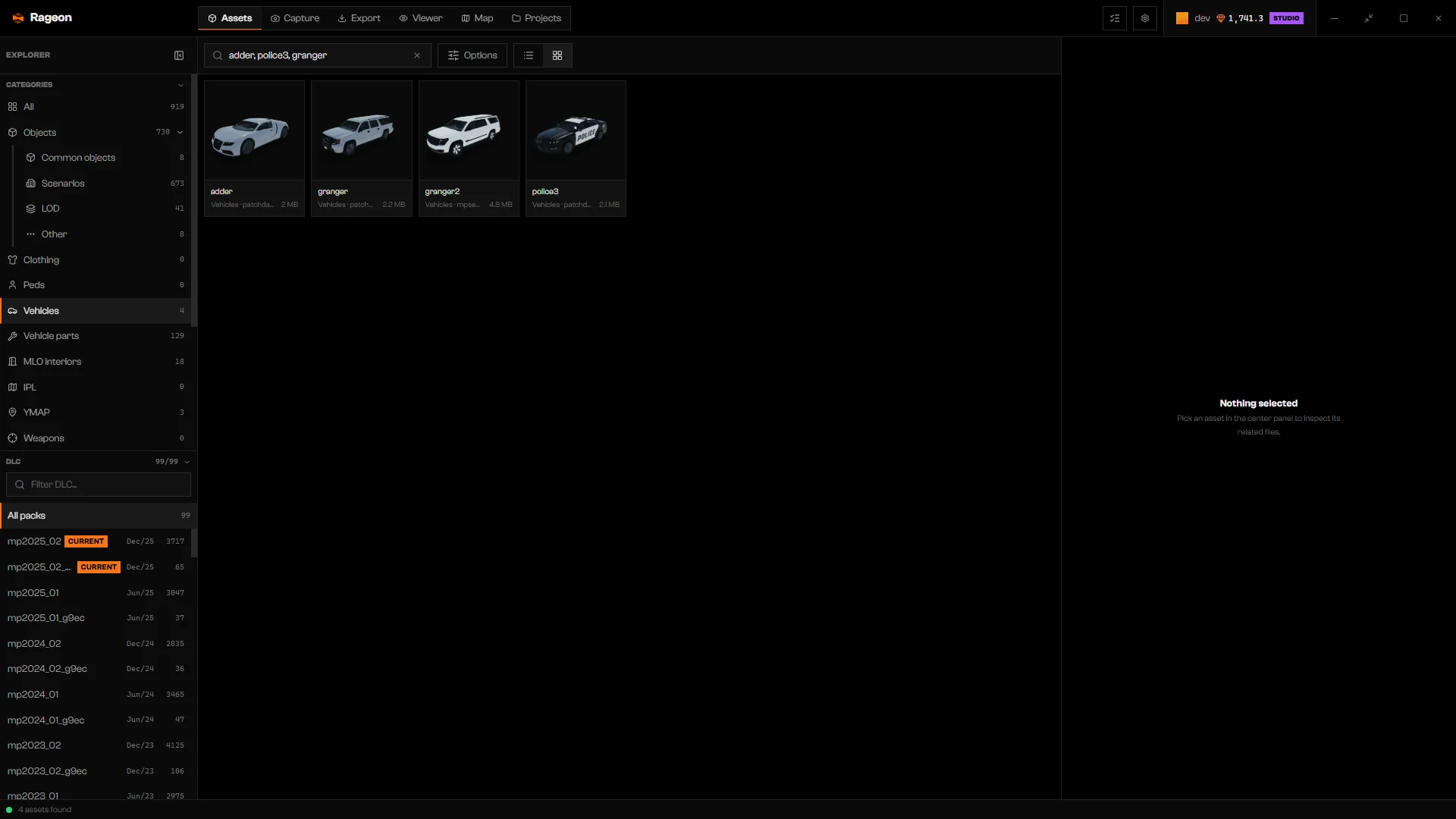 Grid cards for adder, granger, granger2, and police3