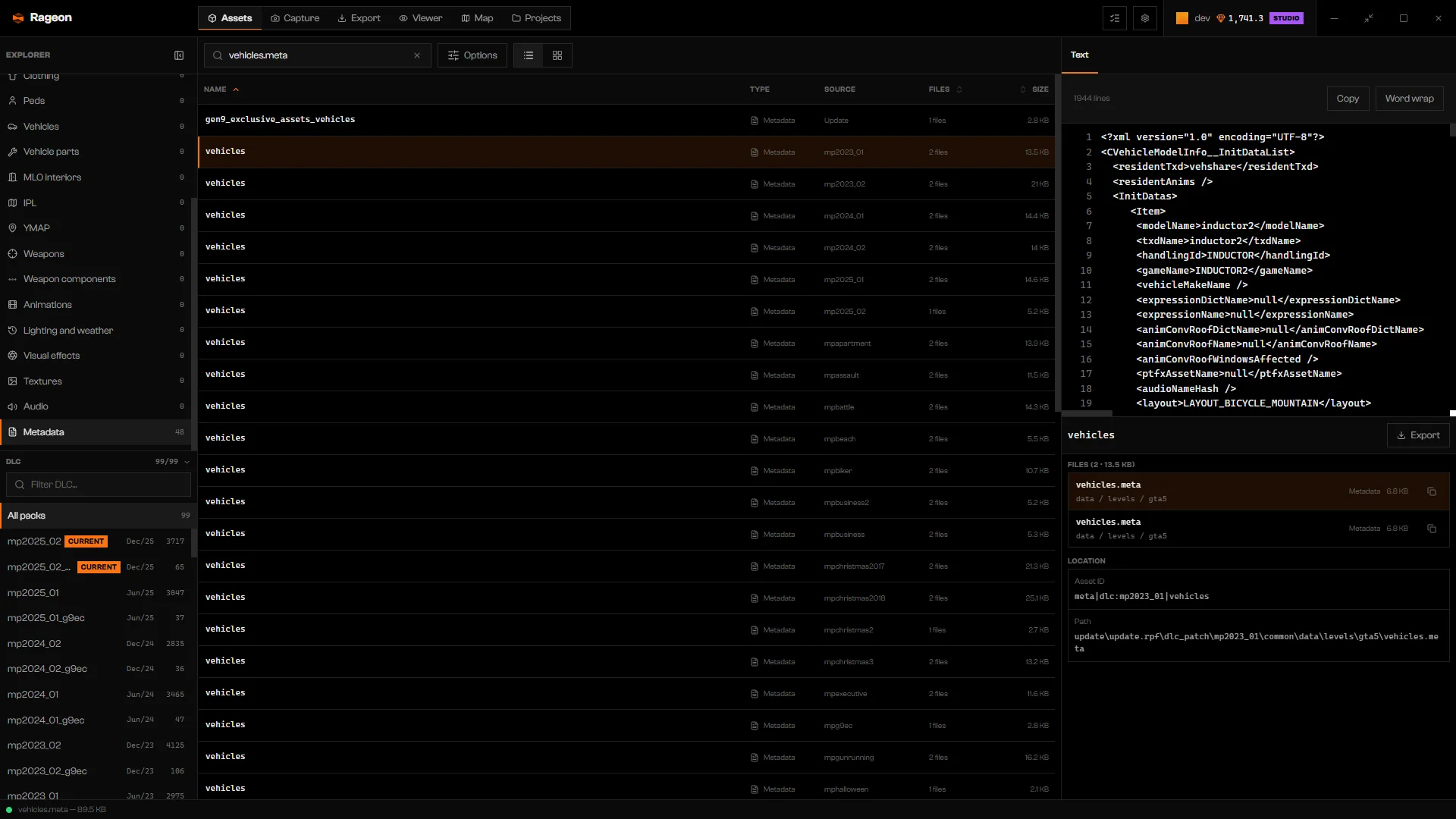 vehicles.meta XML reader with line numbers