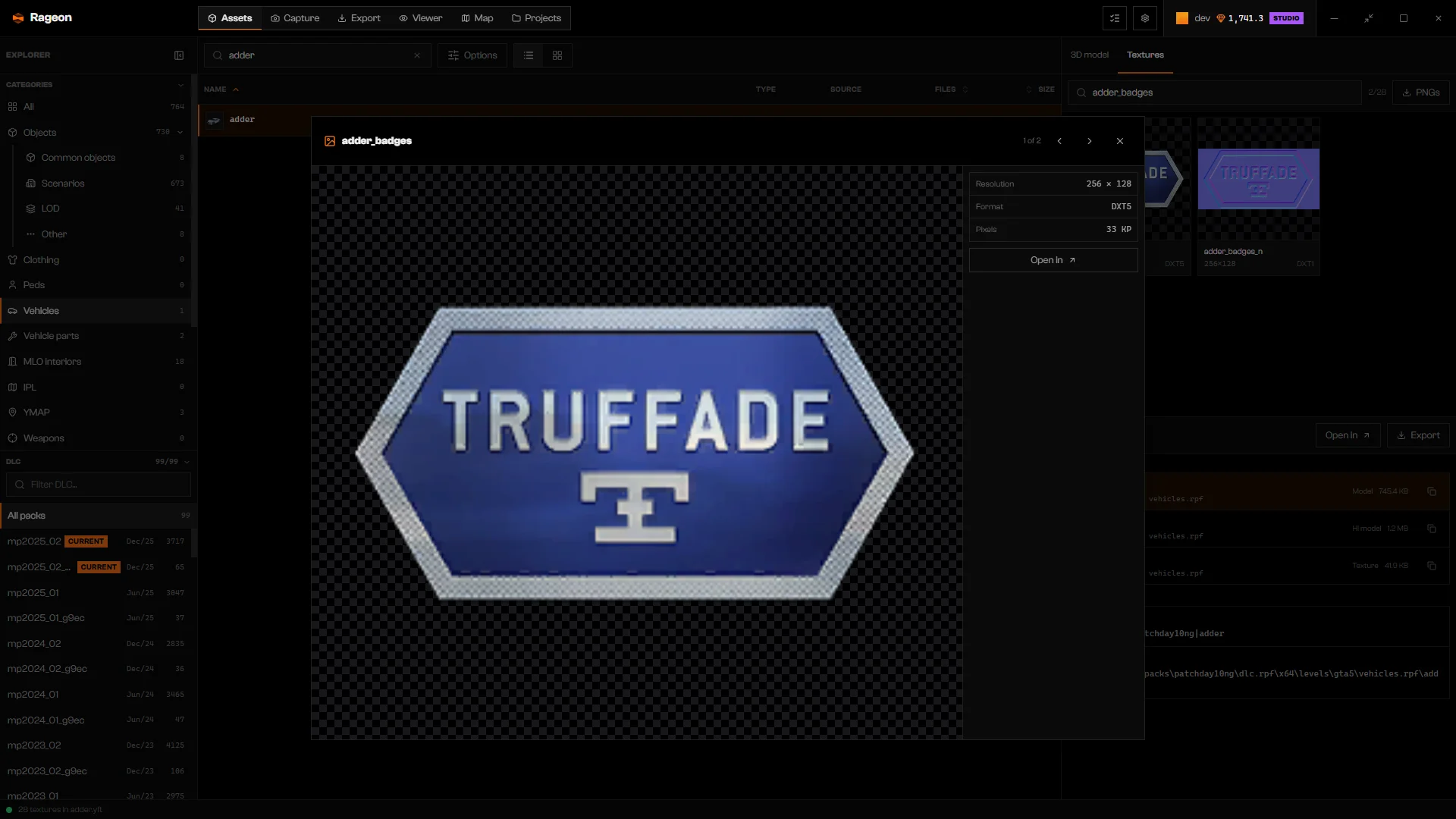 adder_badges enlarged with Resolution, Format, and Pixels