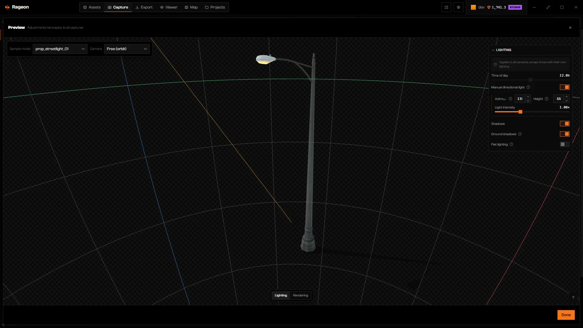 Preview with Manual directional light on and the light controls open