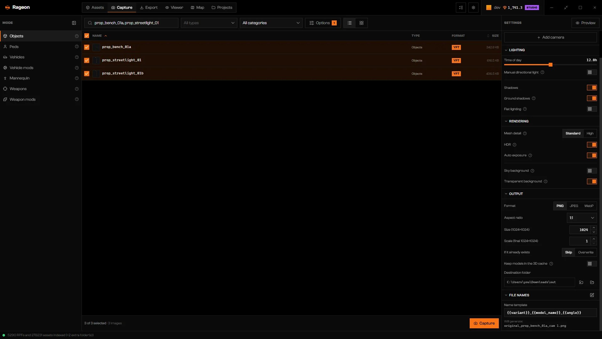 Output section with Format, Aspect ratio, Size, Scale, If it already exists, and Destination folder