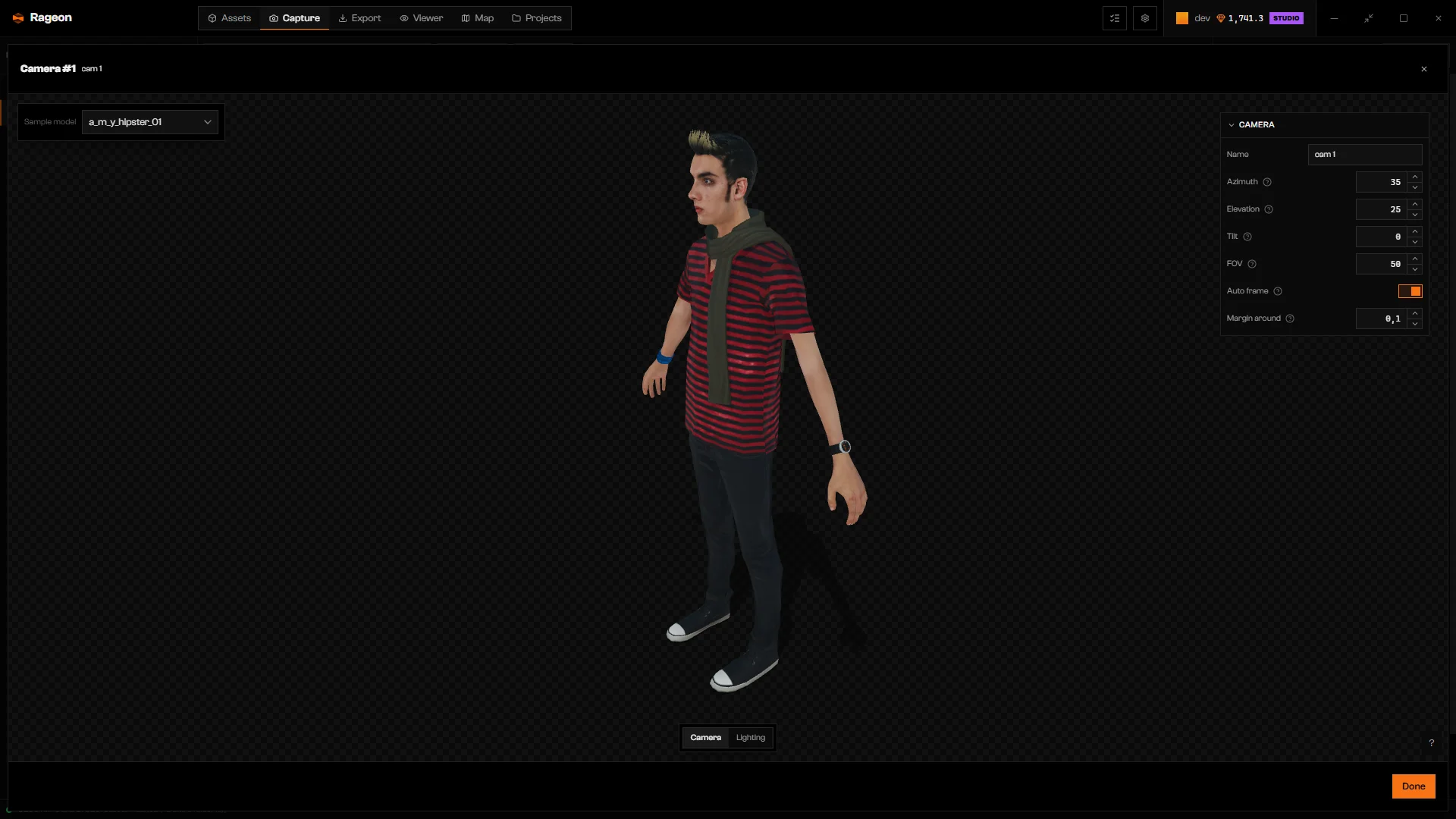 Camera editor showing a whole ped