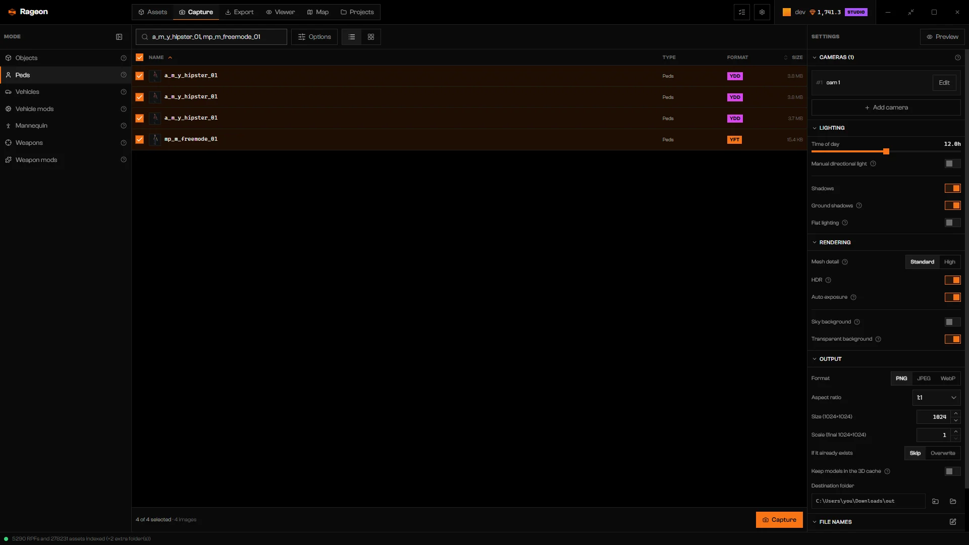 Peds mode with four ped rows selected