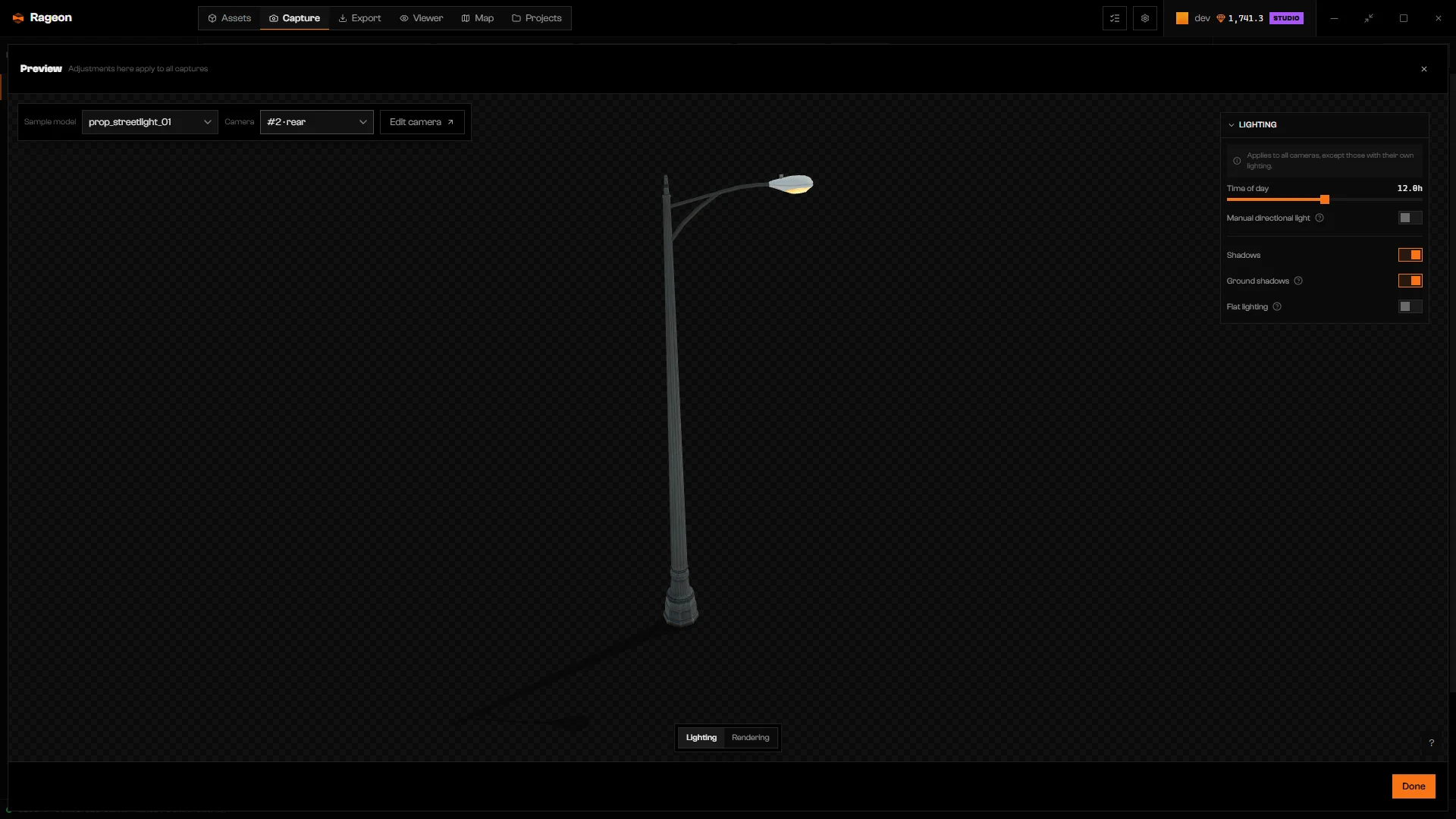 Preview with the Camera menu set to a saved camera and an Edit camera button
