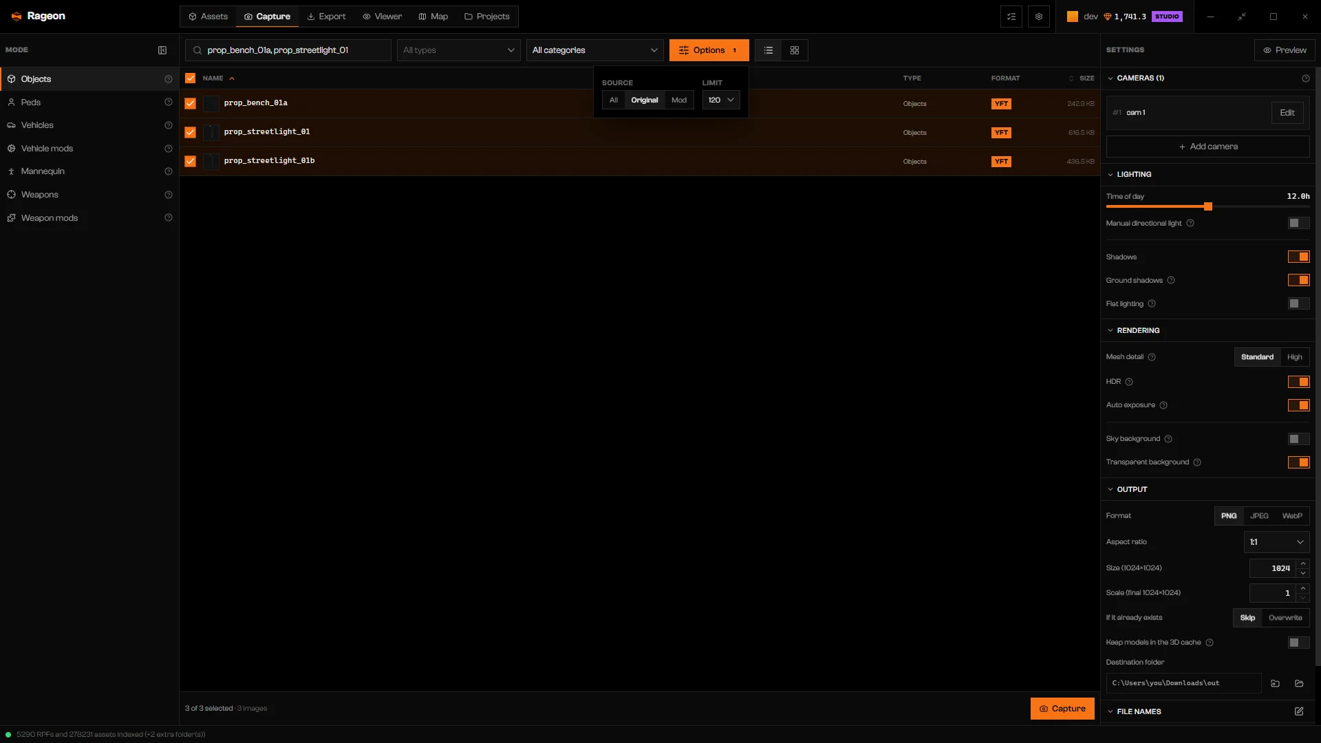 Search options popover with Source and Limit