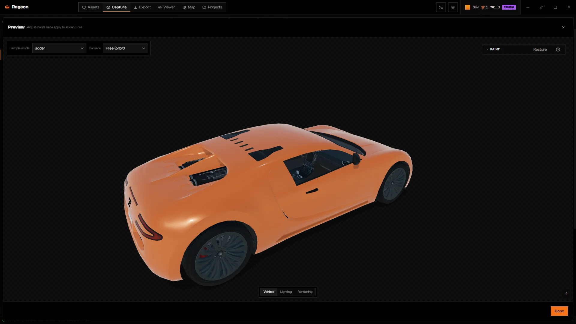 Preview of the Adder with the Vehicle panel after a respray