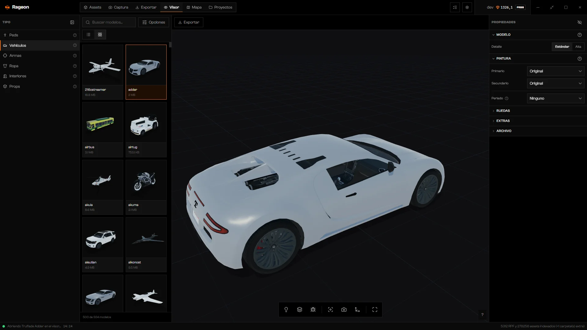 adder cargado en el Visor desde Assets