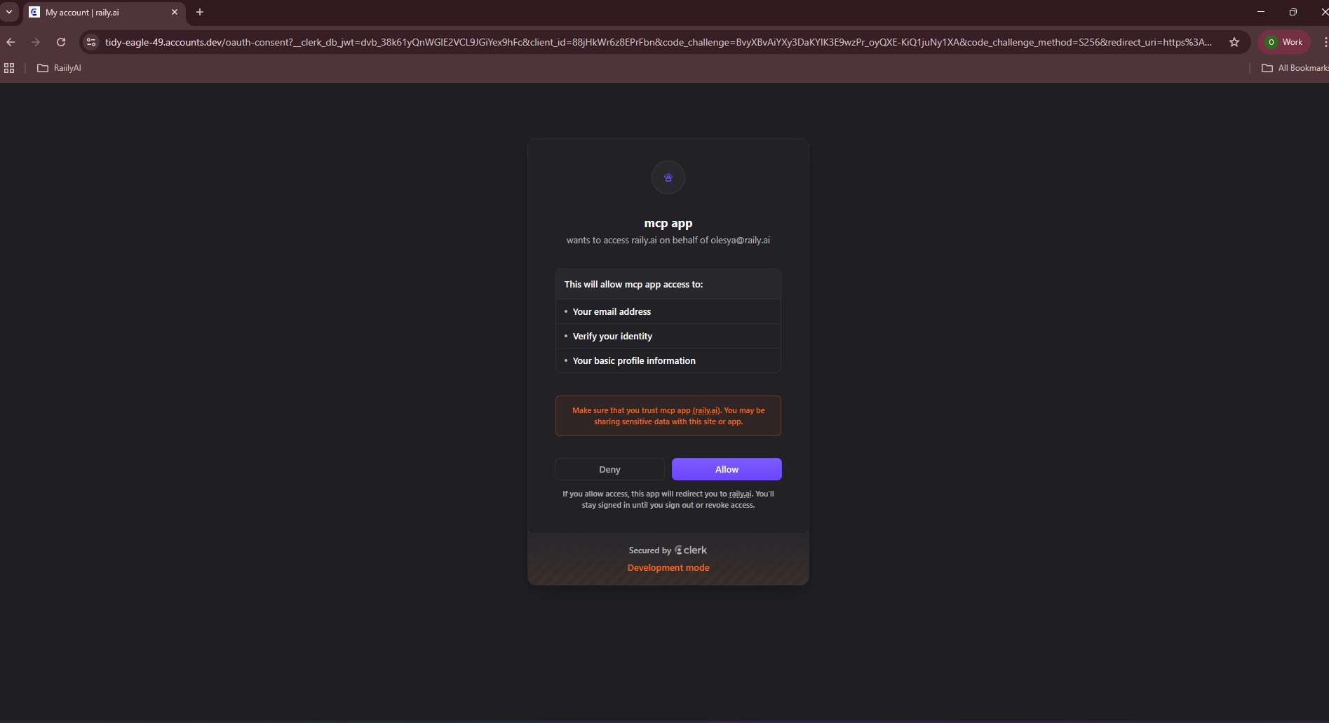 OAuth consent screen granting access to Raily