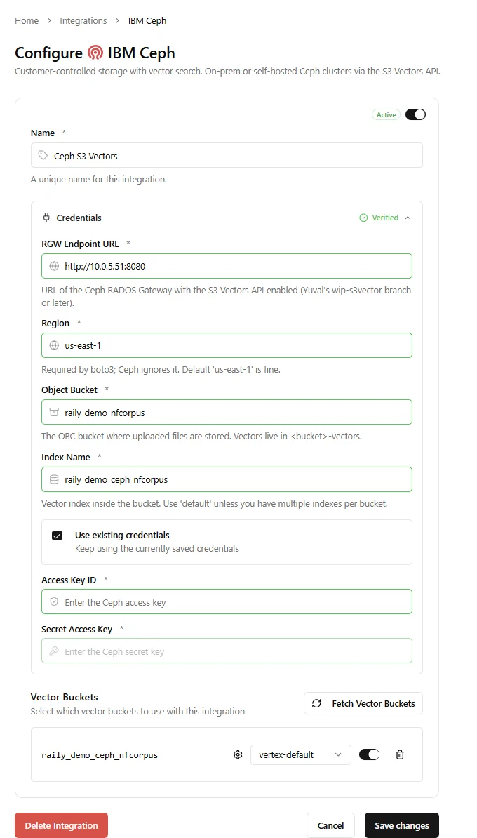 IBM Ceph connection form
