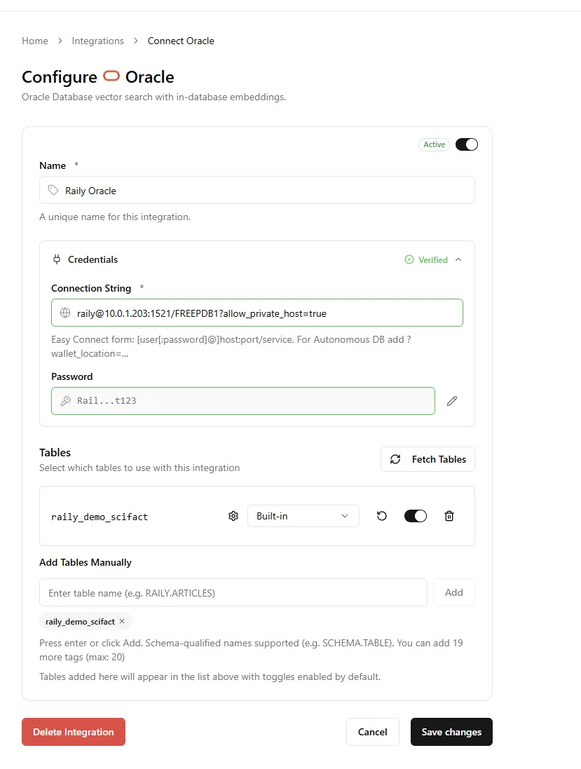 Oracle connection form