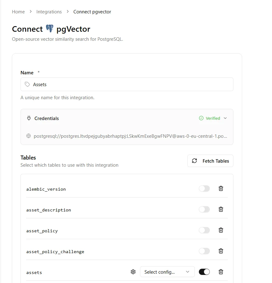 pgvector connection form