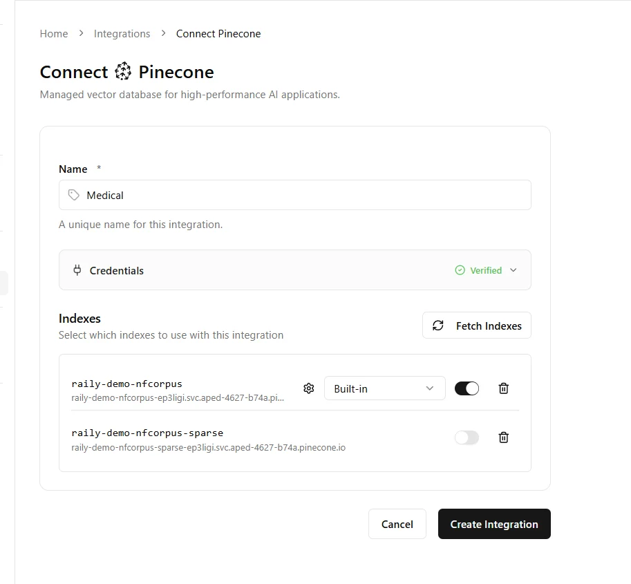 Pinecone connection form