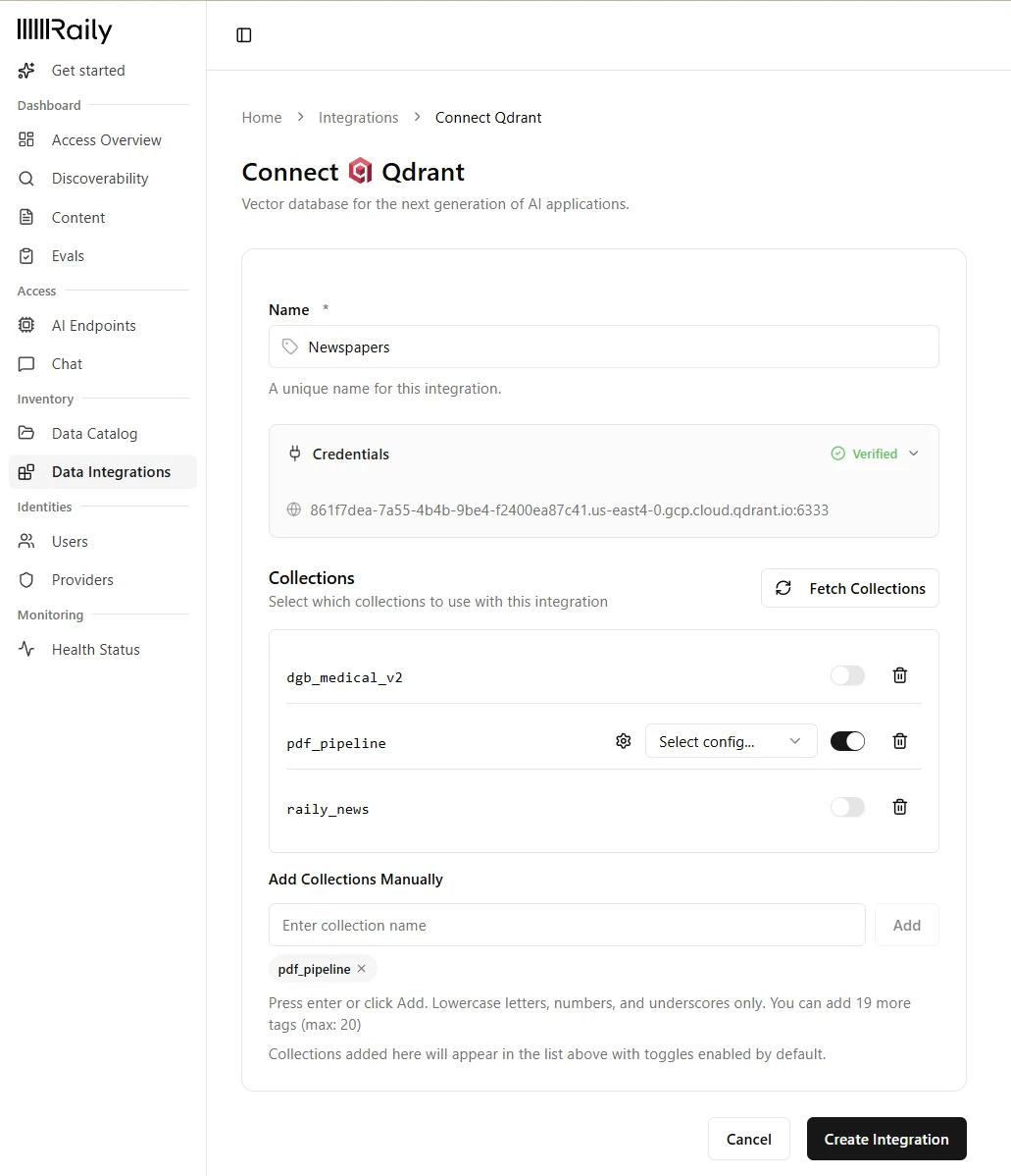 Qdrant connection form