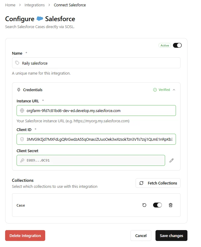 Salesforce connection form