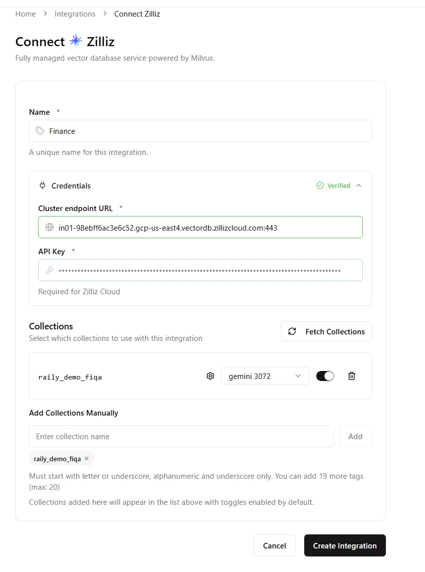 Zilliz connection form