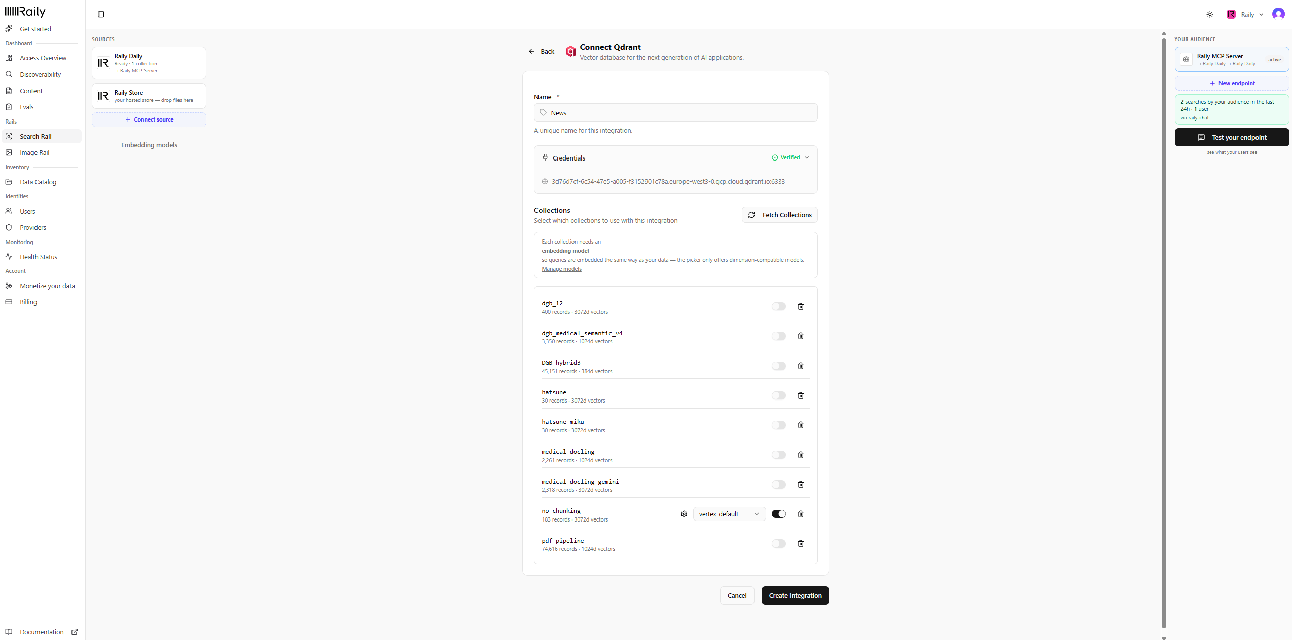 Select collections and an embedding model