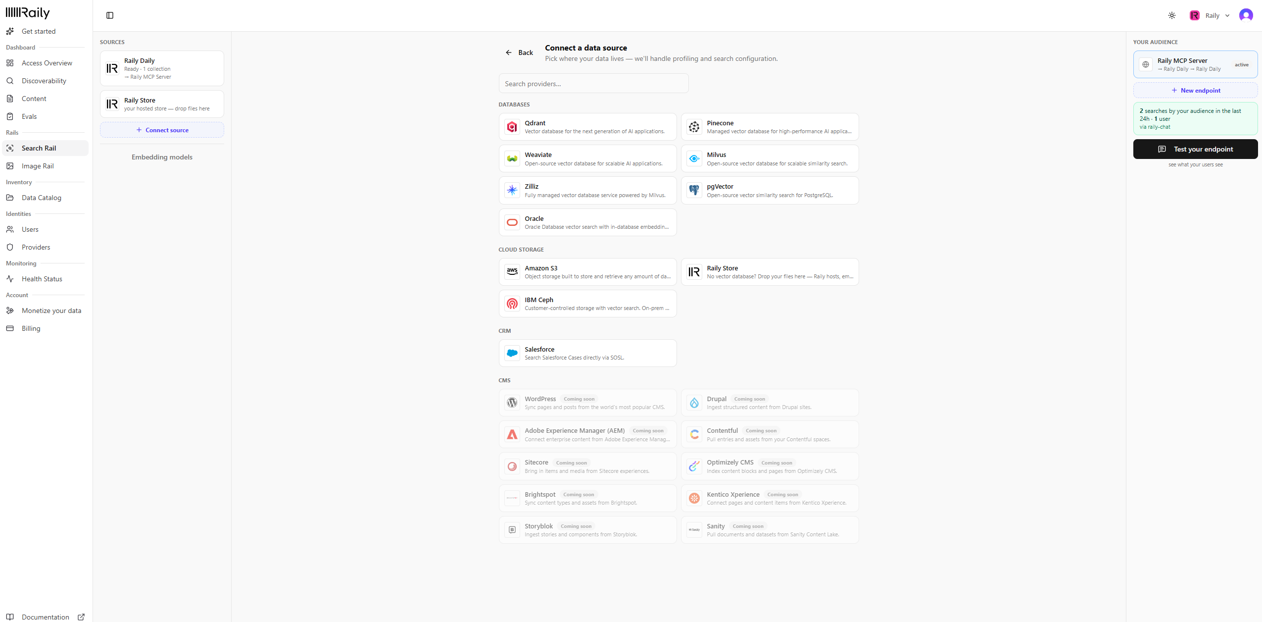 Connect a data source in Search Rail
