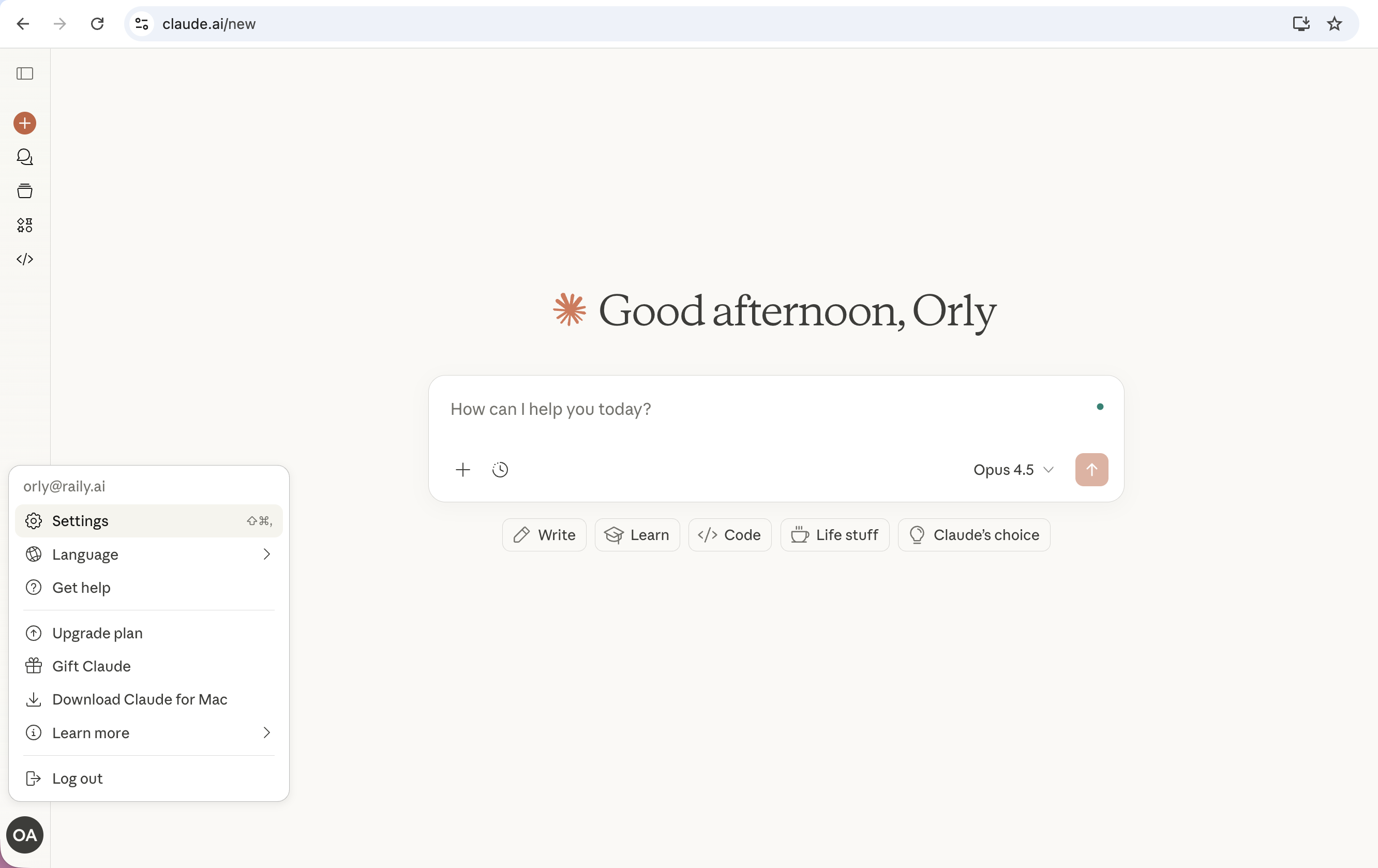 Claude settings menu