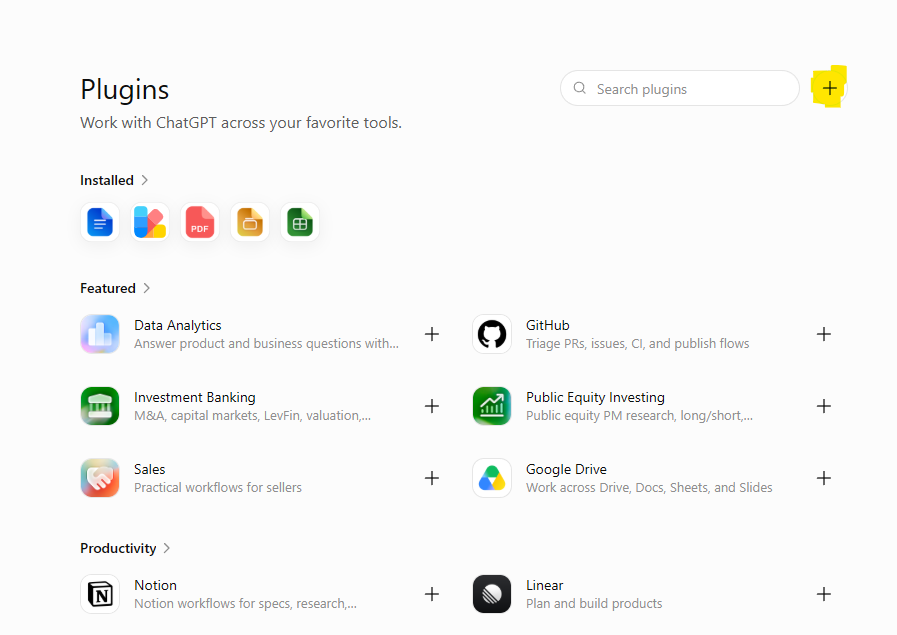 Browse plugins page with the add button