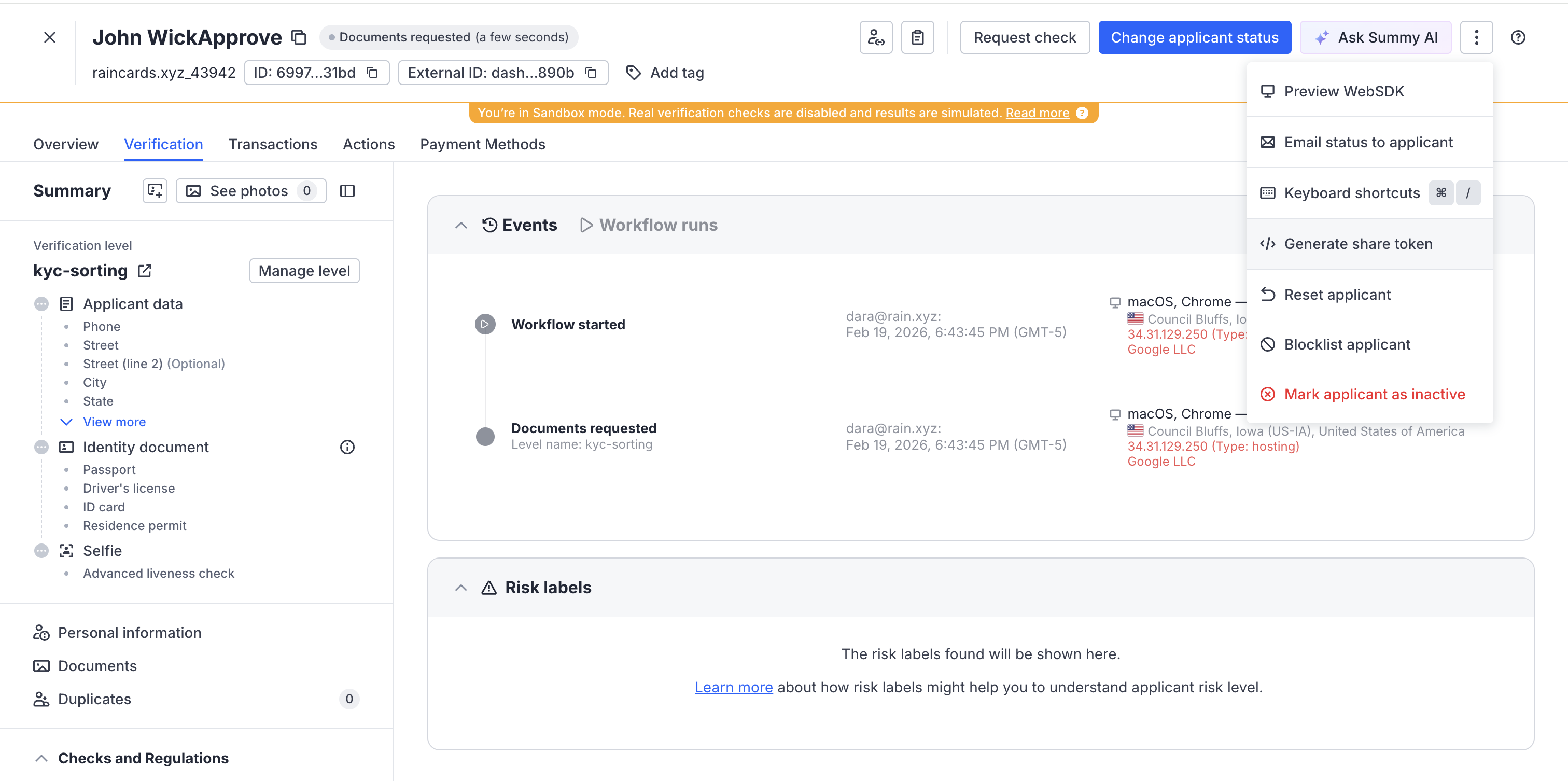 Generate share token menu option