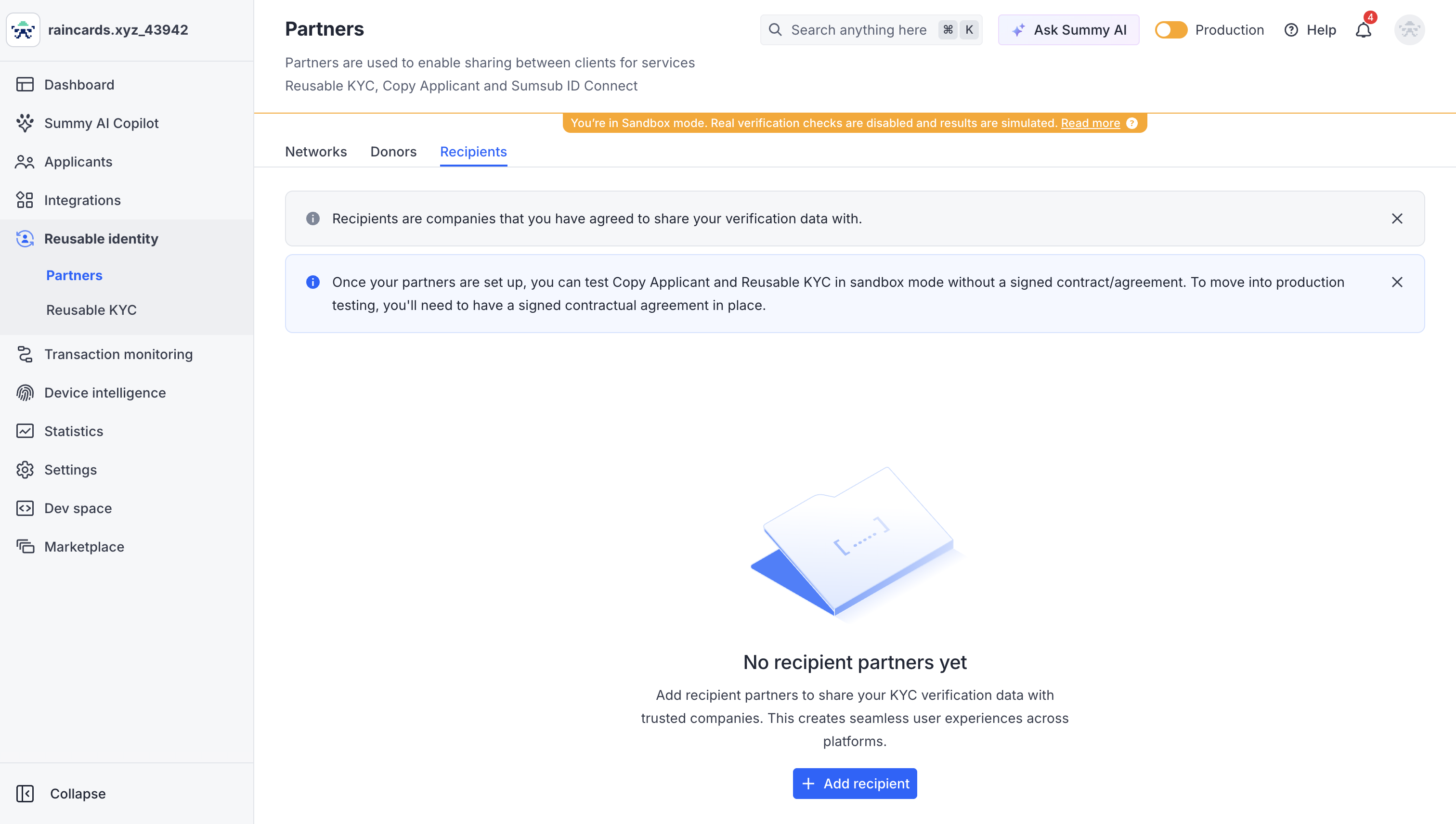 Sumsub Recipients page