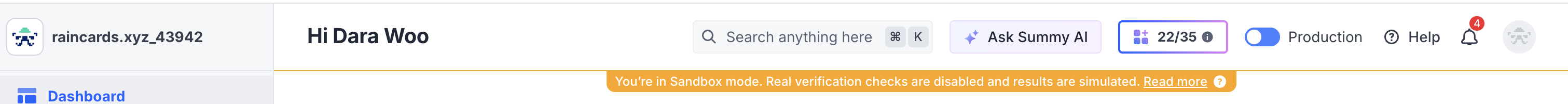 Sumsub sandbox mode banner