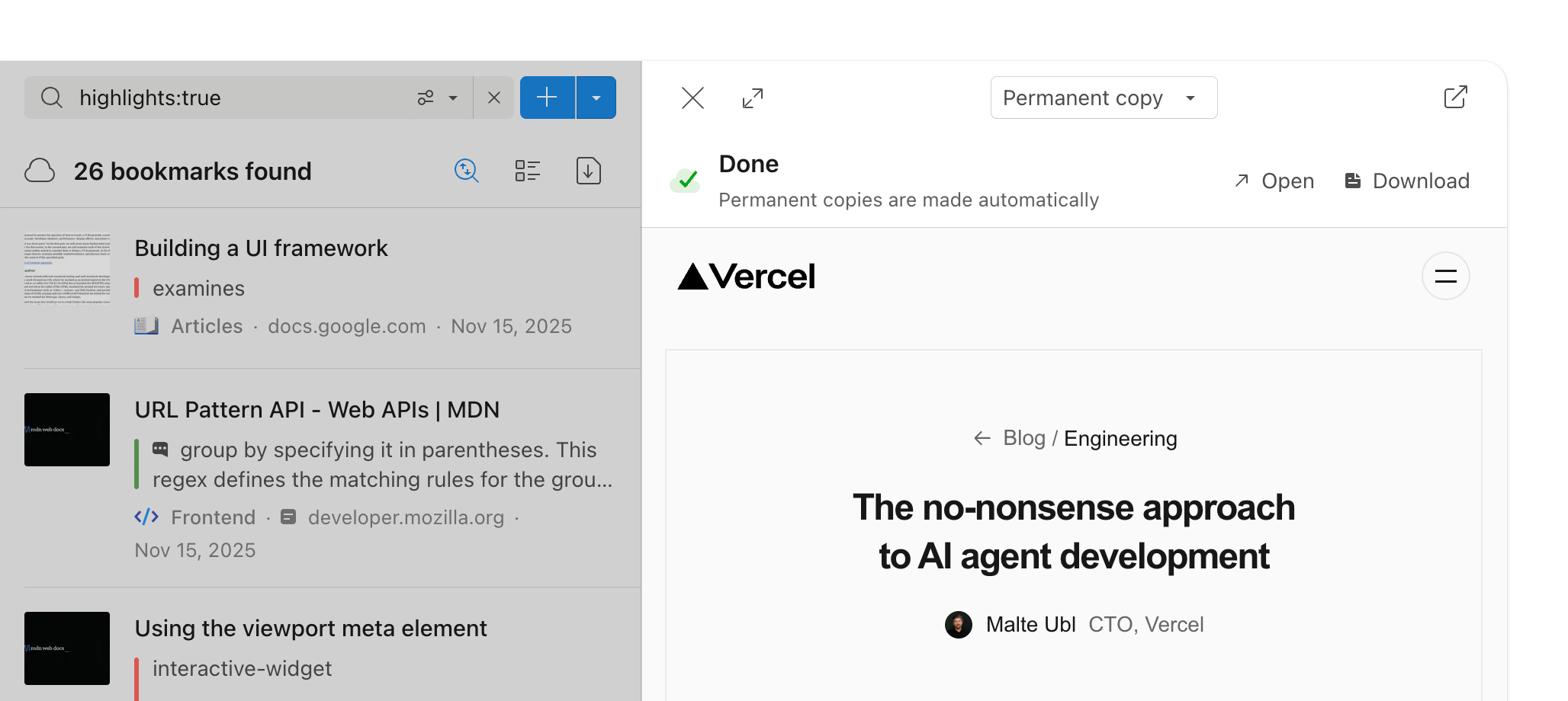 Web archive of a saved page