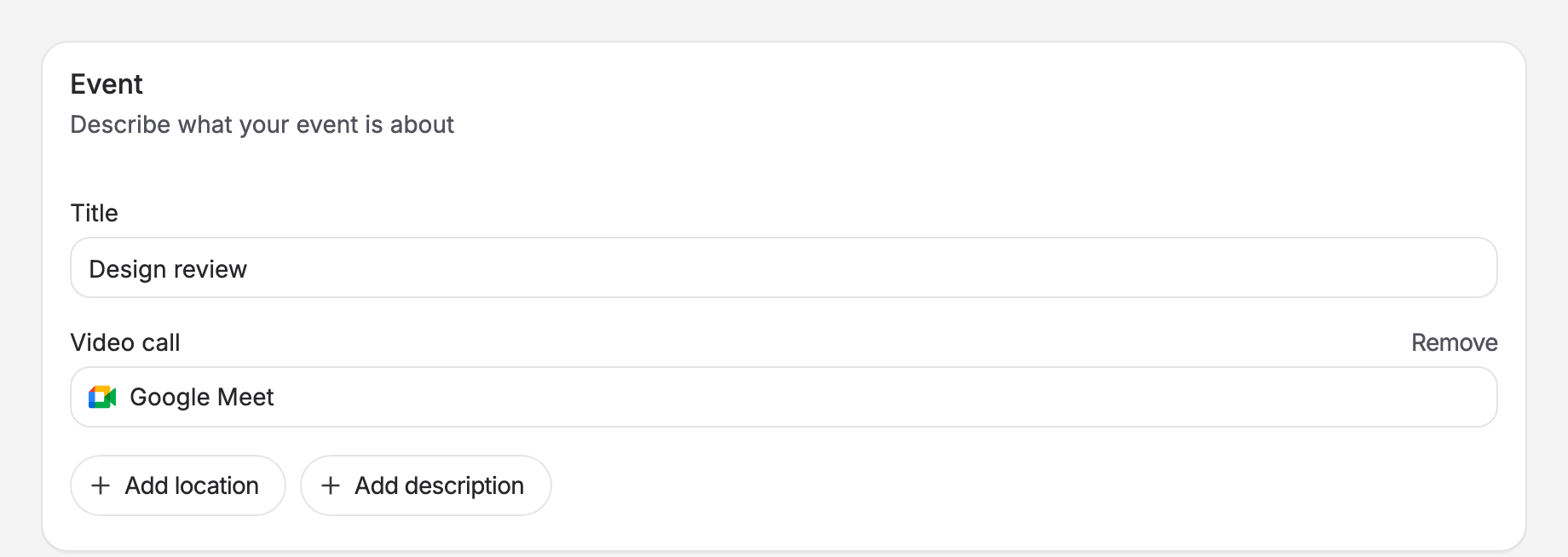 The poll form with Google Meet chosen as the video call