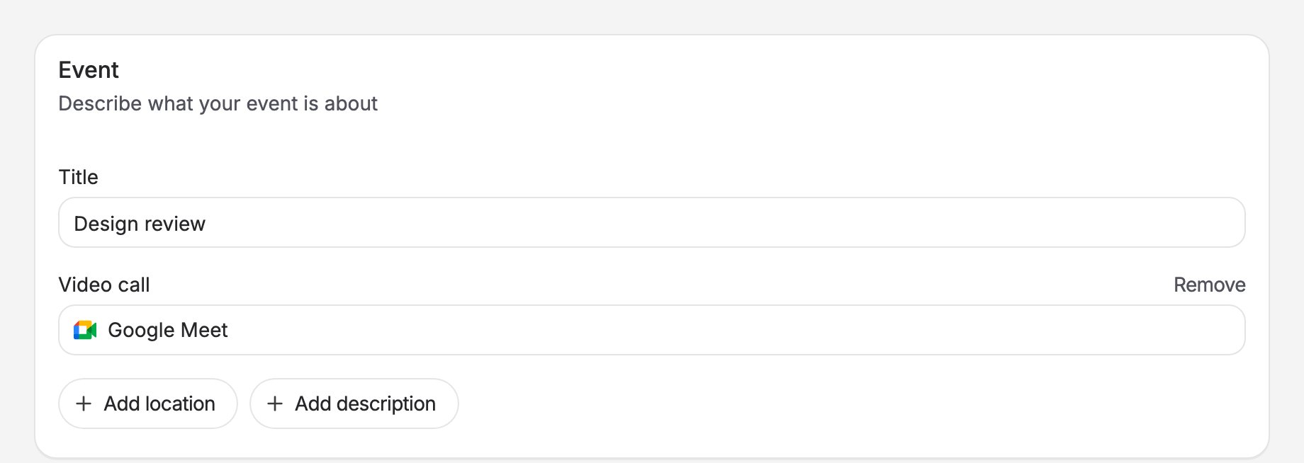The poll form with Google Meet chosen as the video call
