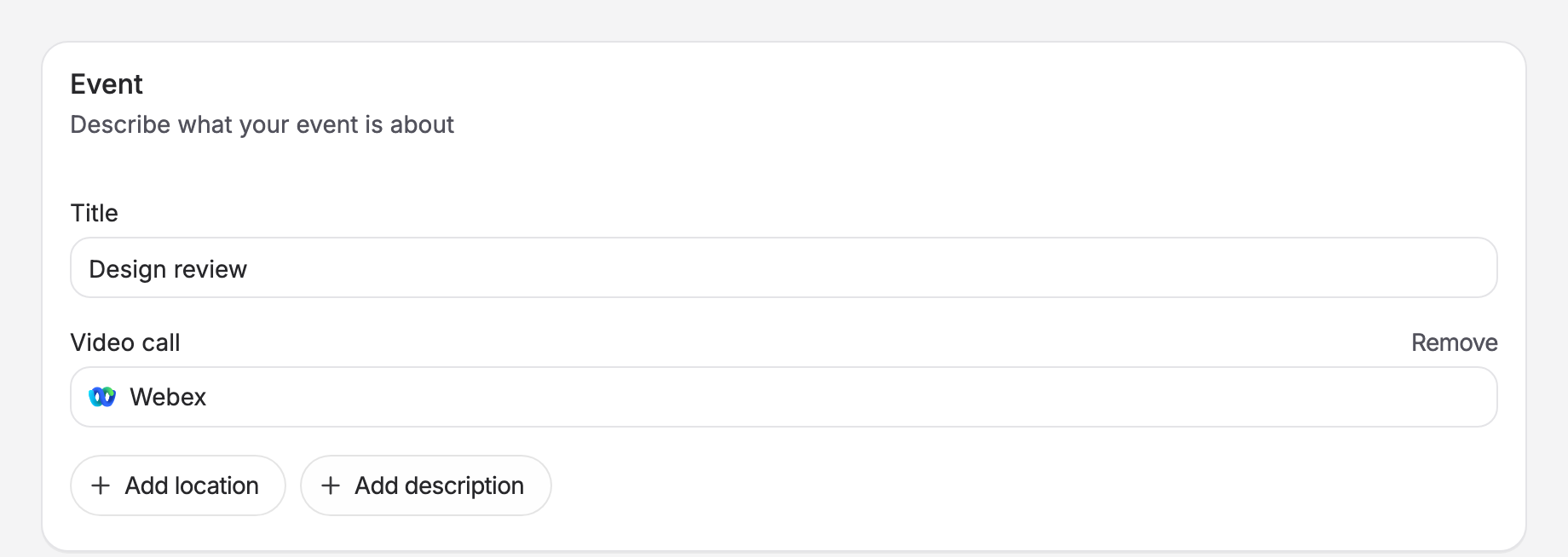 The poll form with Webex chosen as the video call