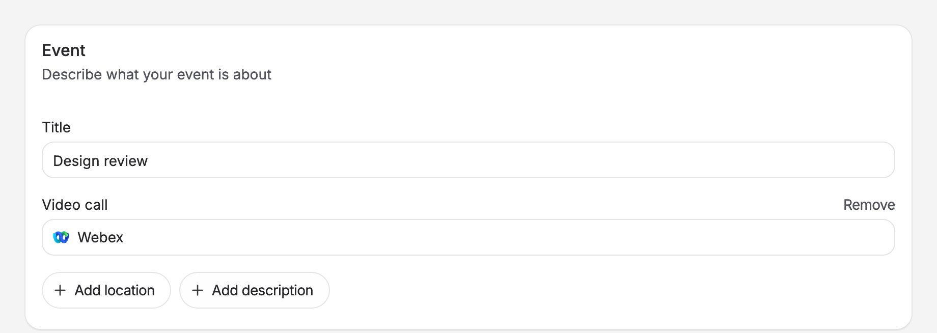 The poll form with Webex chosen as the video call