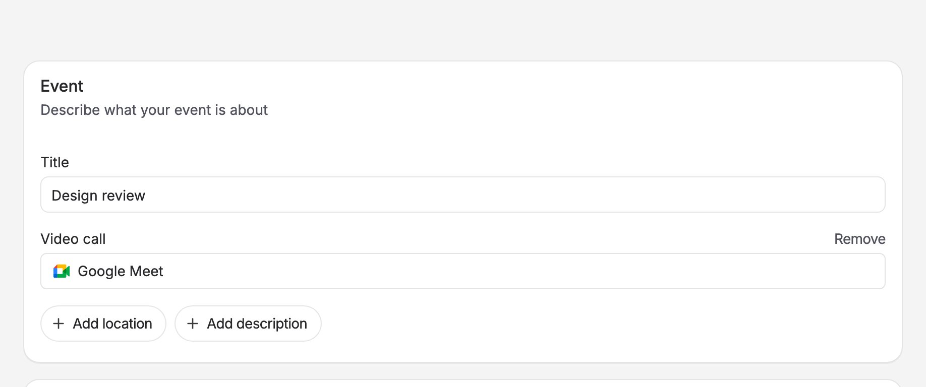 The poll form with Google Meet chosen as the video call